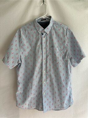 Banana Republic Flamingo Print Cotton Short Sleeve Button Down Shirt Size Large
